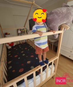 MY 110 Yatay Çatılı Ahşap Görünümlü Montessori Yatak 1